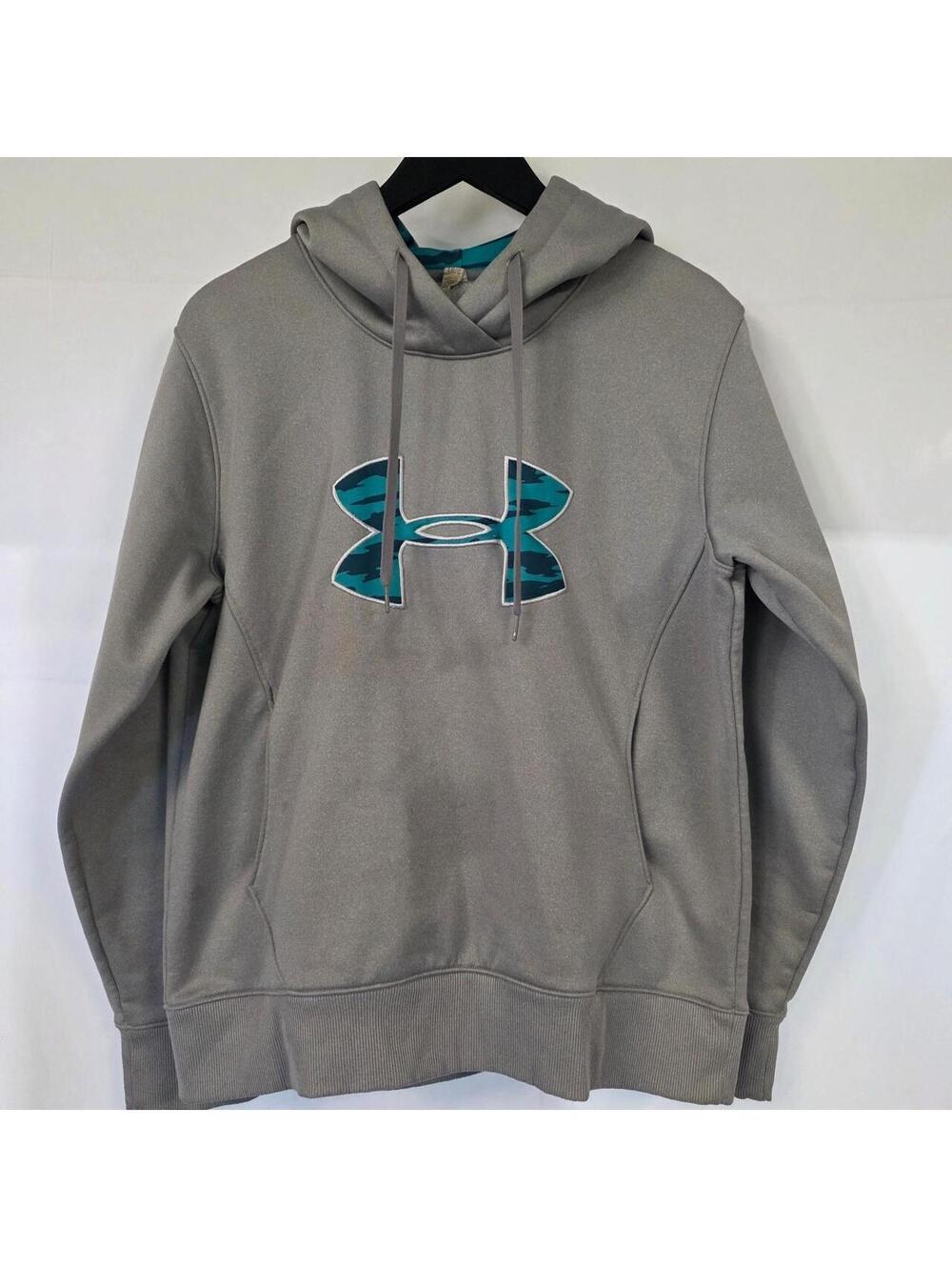 Under Armour Gray Hoodie with Blue Camouflage Logo and hood
